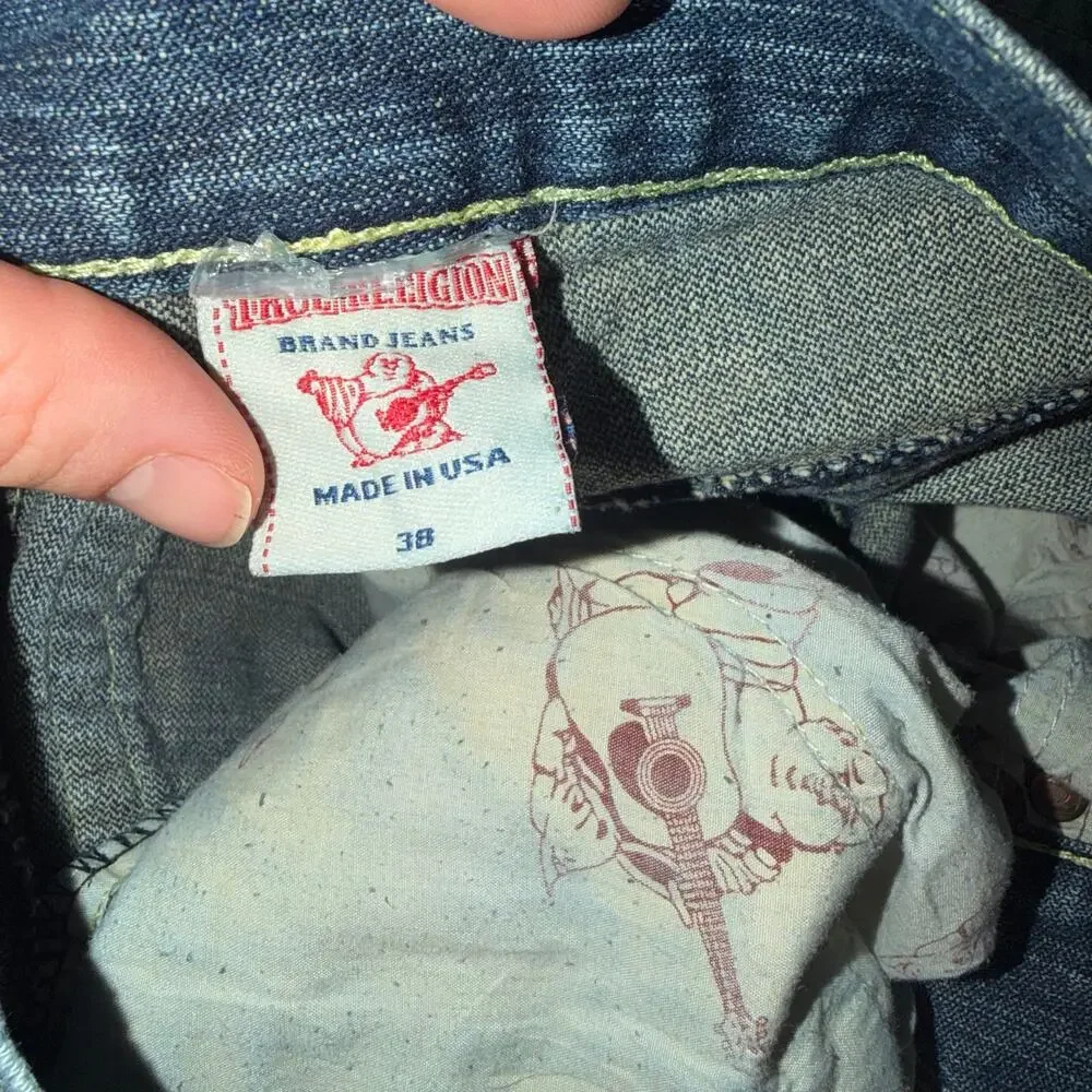 True Religion Billy Jeans Men’s 38 Skull Roses Horseshoe Blue Denim